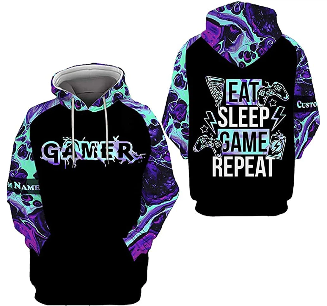 Personalized Eat Sleep Game Repeat Bubble Color - 3D Printed Pullover Hoodie