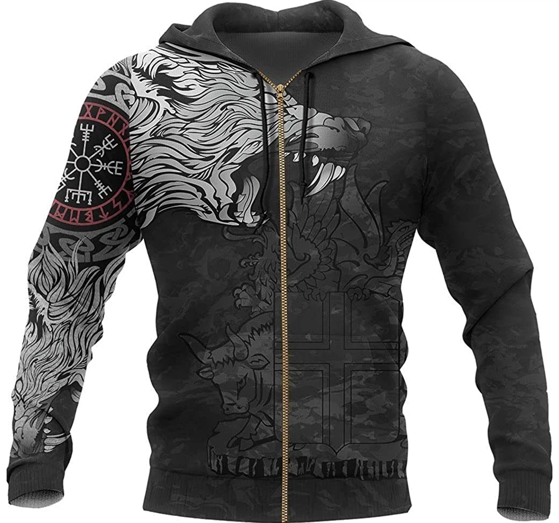 Iceland Fenrir Wolf Vegvisir Viking Valhalla Medieval Tatoo Lightweight Sportwear Up - 3D Printed Pullover Hoodie