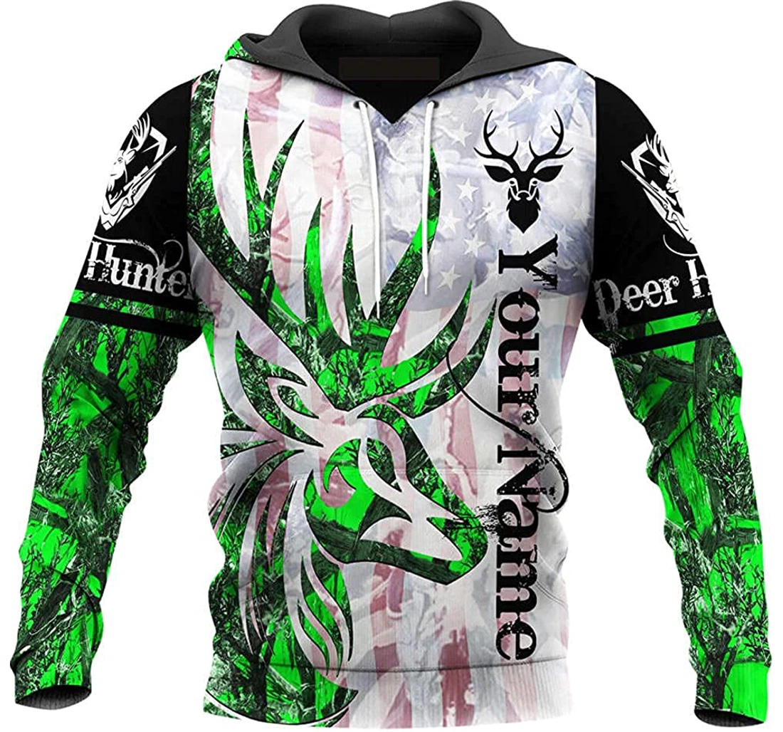 Personalized Deer Hunter In Green Neon Lightweight Premium Sportwear Up - 3D Printed Pullover Hoodie