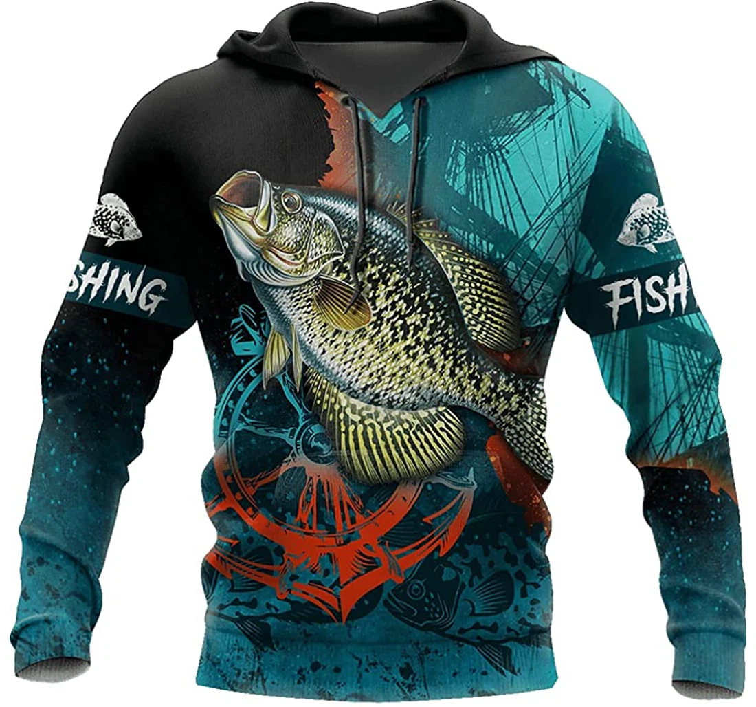 Crappie On The Helm Blue Lightweight Premium Sportwear Up - 3D Printed Pullover Hoodie