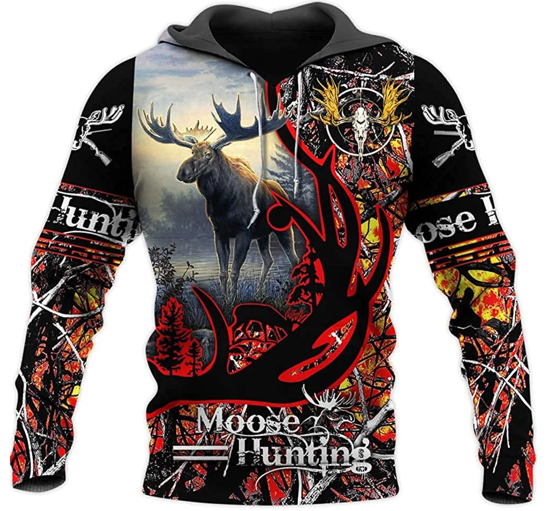 Moose Hunting Burn Forest Art Lightweight Premium Sportwear Up - 3D Printed Pullover Hoodie