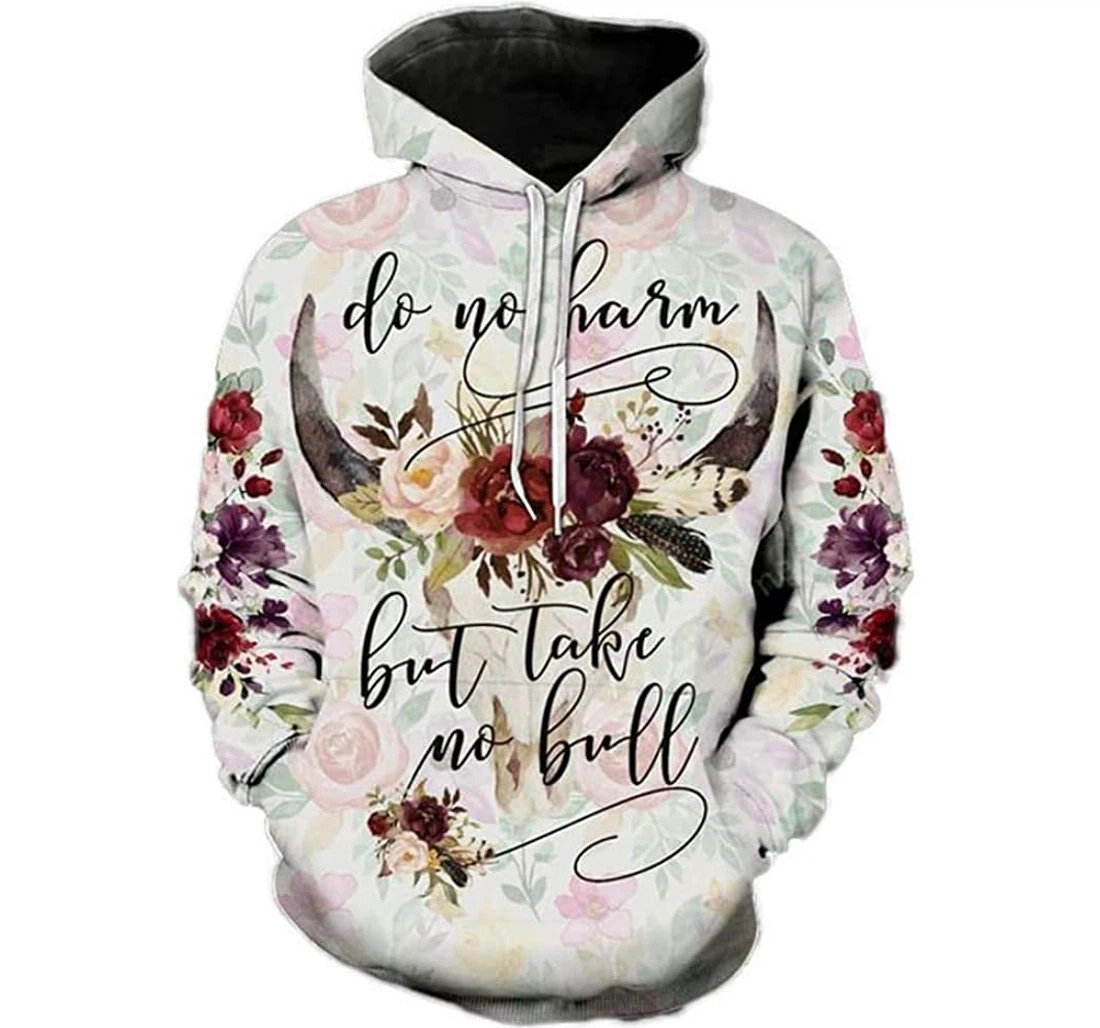 Take No Bull Flower Lightweight Premium Sportwear Up - 3D Printed Pullover Hoodie