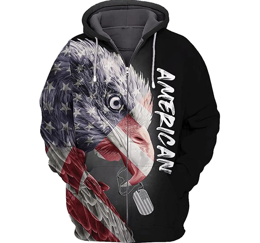 Beautiful Eagle Us Flag Art Lightweight Premium Sportwear Up - 3D Printed Pullover Hoodie