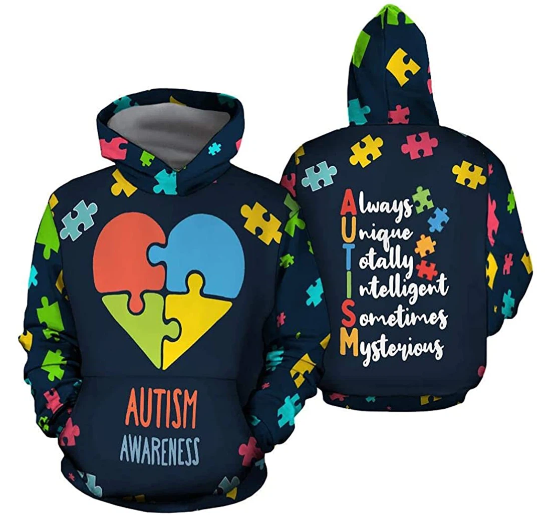 Autism Awareness Colorful Lightweight Premium Sportwear Up - 3D Printed Pullover Hoodie