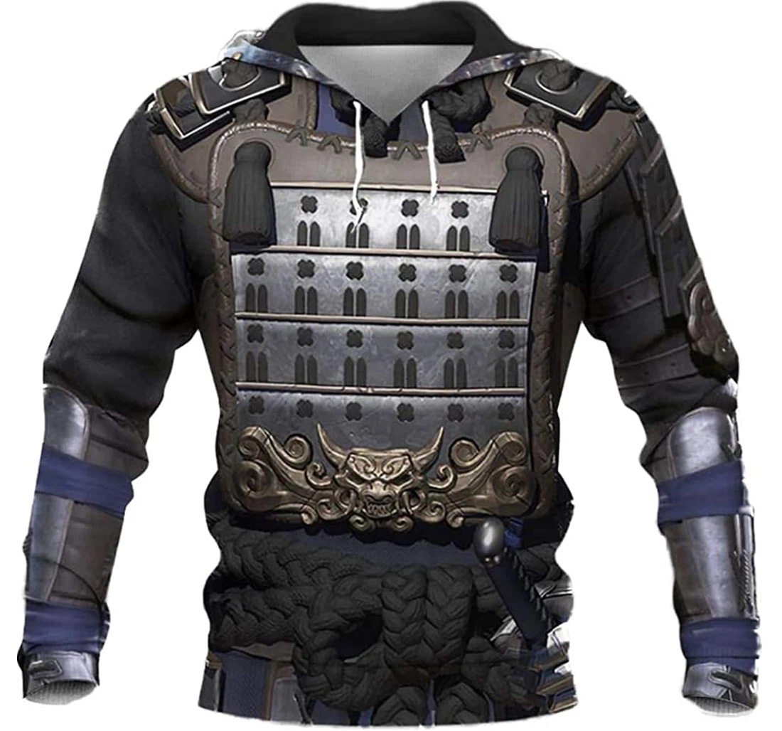 Grey Samurai Armor Lover Lightweight Premium Sportwear Up - 3D Printed Pullover Hoodie