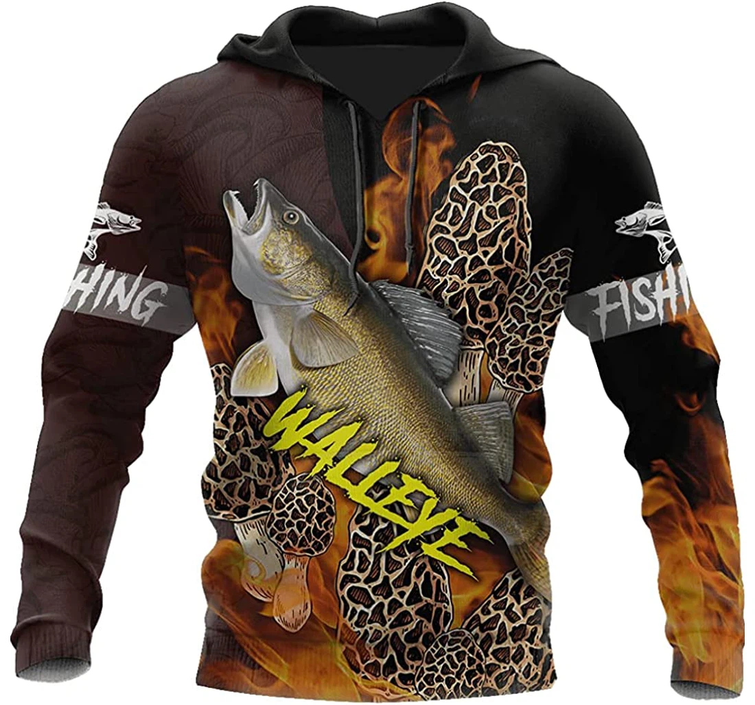 Walleye Fishing With Morels Mushrooms Lightweight Premium Sportwear Up - 3D Printed Pullover Hoodie