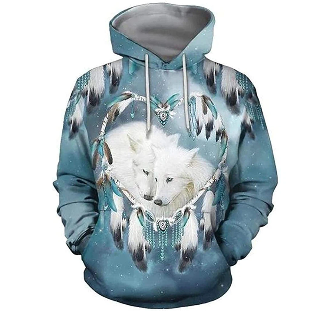 Couple Wolf Raven Wolf Warrior Fleeceunisex Native Wolf American Fleece Lightweight Up - 3D Printed Pullover Hoodie