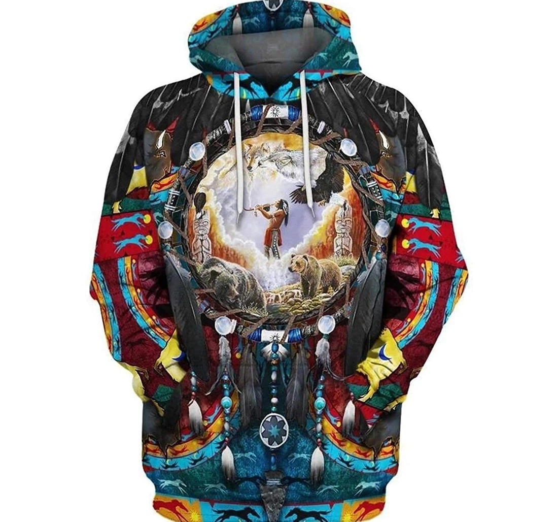 Native American Spirit Warrior Native Lightweight Up - 3D Printed Pullover Hoodie