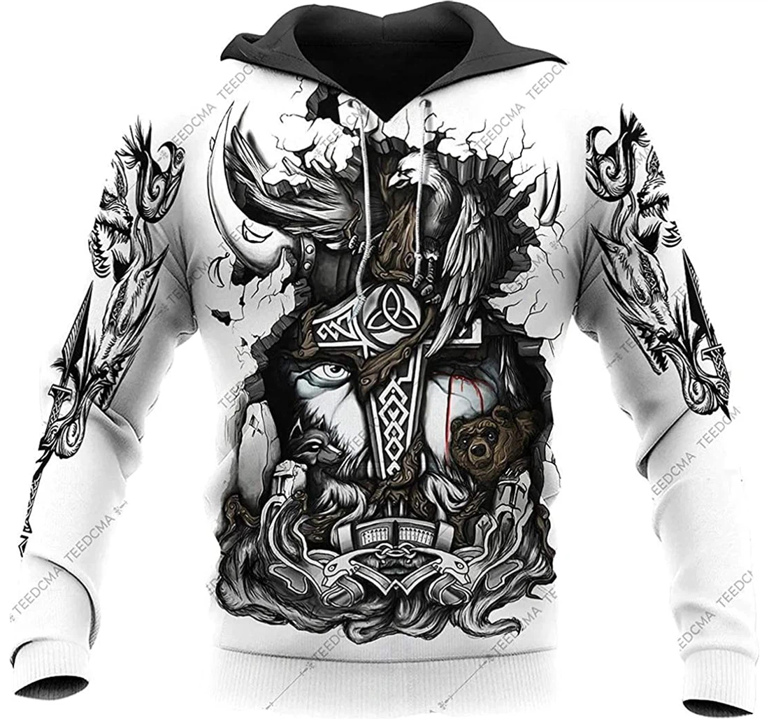 Viking Odin Warrior Tattoo Warrior Lightweight Premium Sportwear Up - 3D Printed Pullover Hoodie