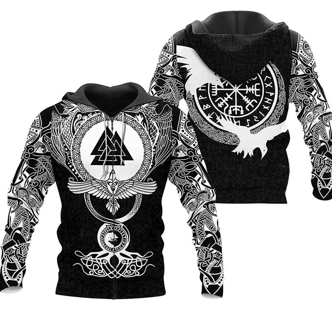 Munin Viking Tattoo Raven Nordic Warrior Lightweight Premium Sportwear Up - 3D Printed Pullover Hoodie