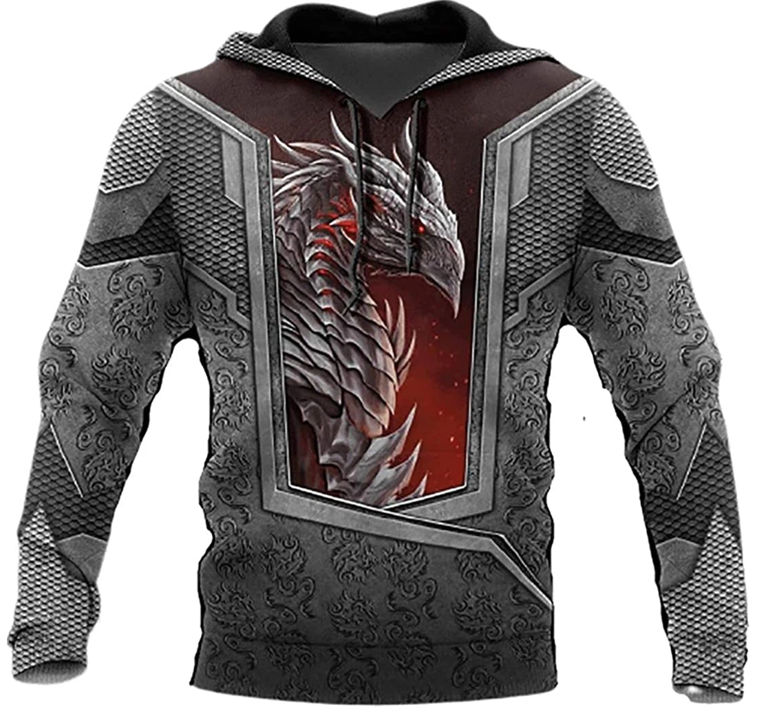 Tattoo Dungeon Dragon With American Wolf Lightweight Up - 3D Printed Pullover Hoodie