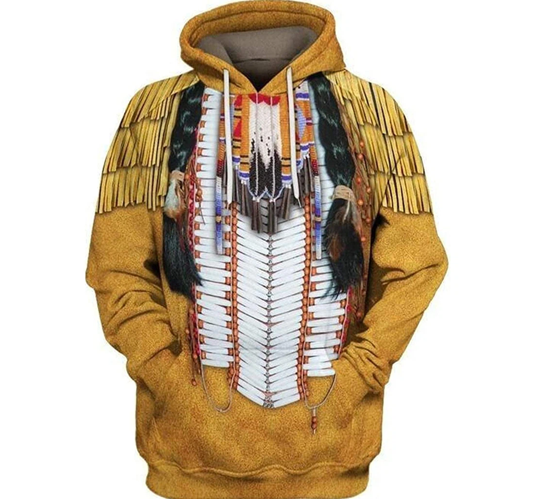 Yellow Native Pattern Native Wolf Lightweight Premium Sportwear Up - 3D Printed Pullover Hoodie