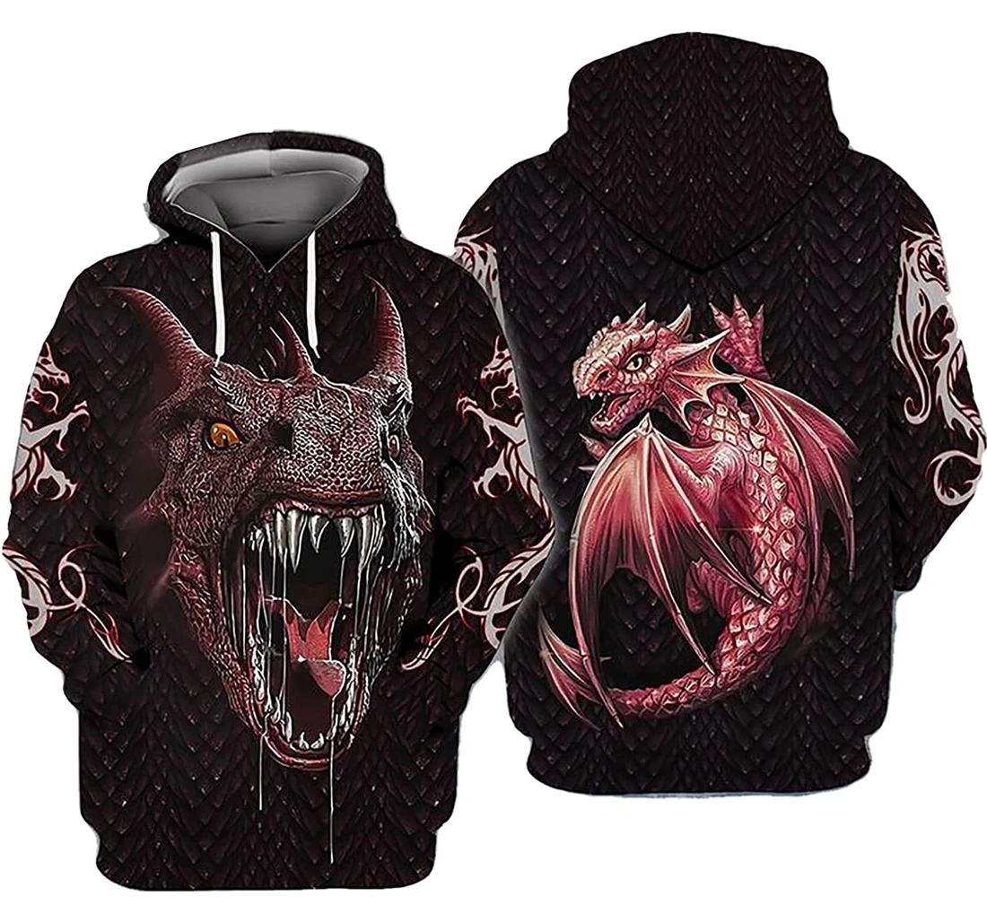 Tattoo Dungeon Dragon Warrior Dragon Lightweight Up - 3D Printed Pullover Hoodie