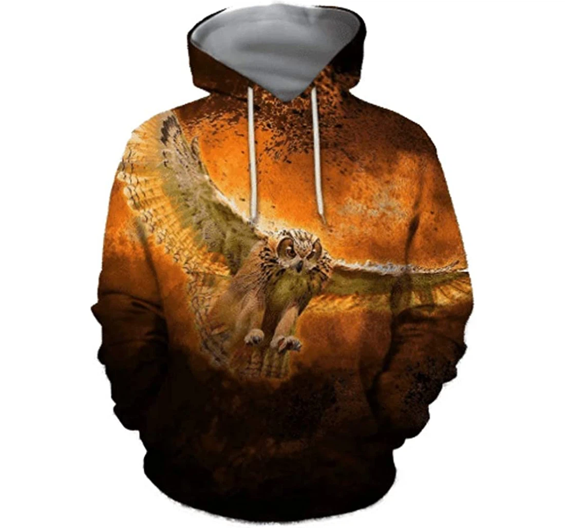 Fire Owl Flying Sky Lightweight Premium Sportwear Up - 3D Printed Pullover Hoodie