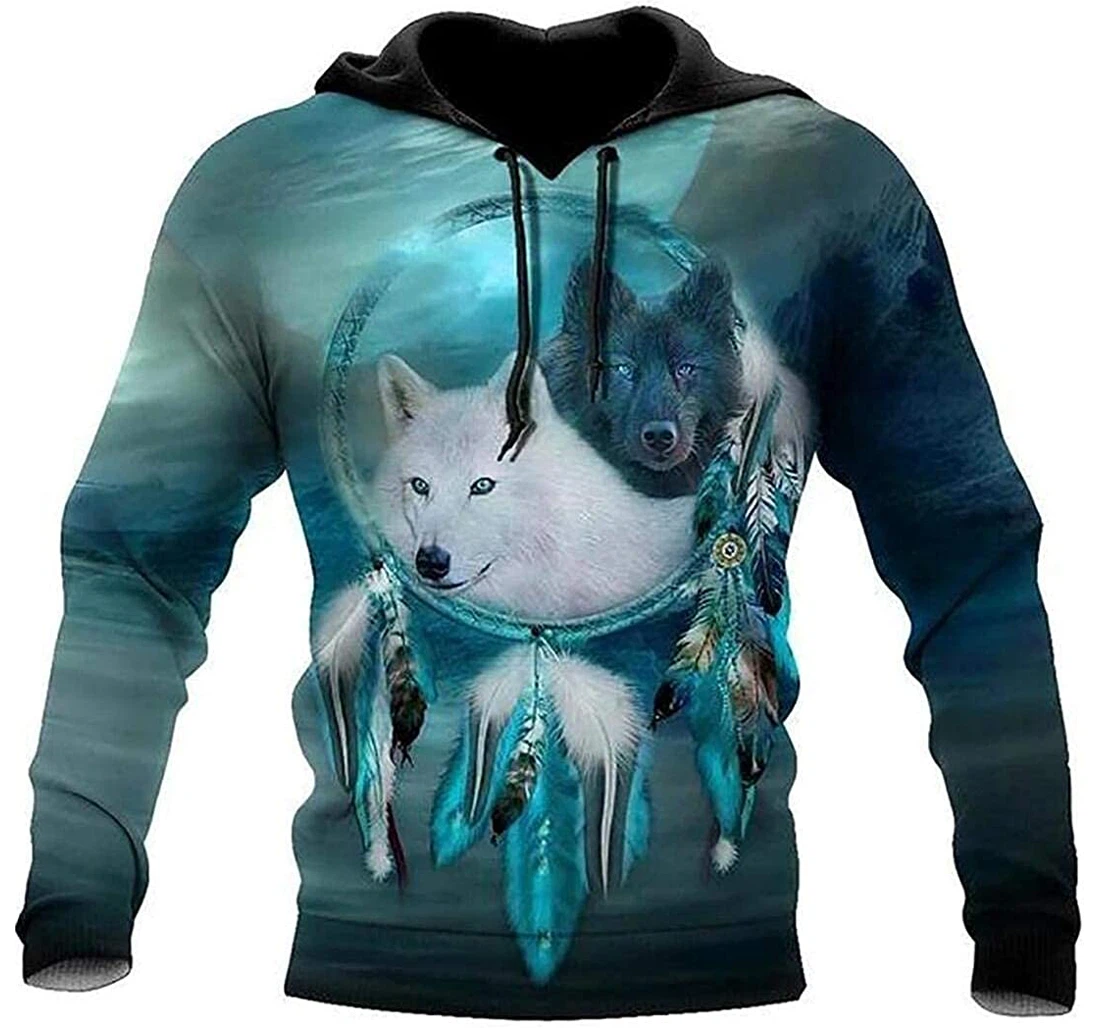 Native American Beautiful Wolf Couple Wolf Warrior Wool With Pocket Lightweight Up - 3D Printed Pullover Hoodie