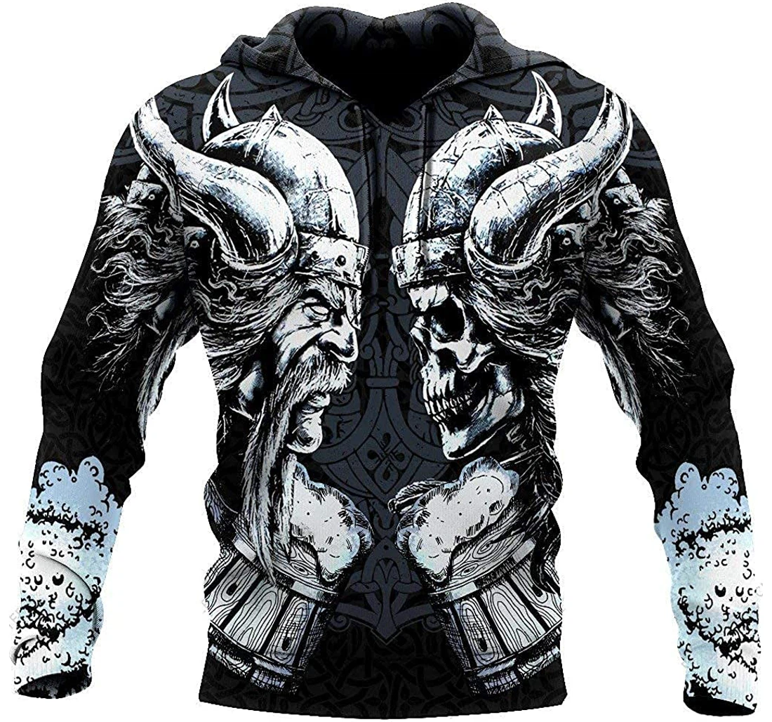 Beer Skull Viking Fleece Lightweight Premium Sportwear Up - 3D Printed Pullover Hoodie