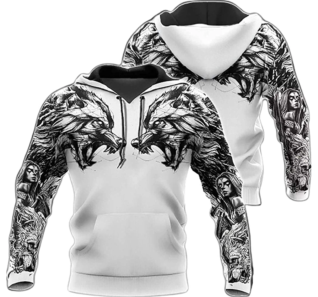 Tattoo Wolf Printunisex Native Wolf American Fleece Lightweight Up - 3D Printed Pullover Hoodie