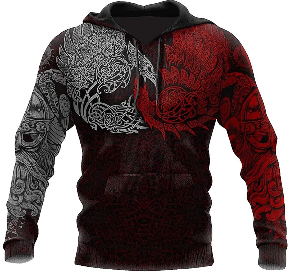 Viking Ravens Of Midgard Red Pocket Lightweight Premium Sportwear Up - 3D Printed Pullover Hoodie