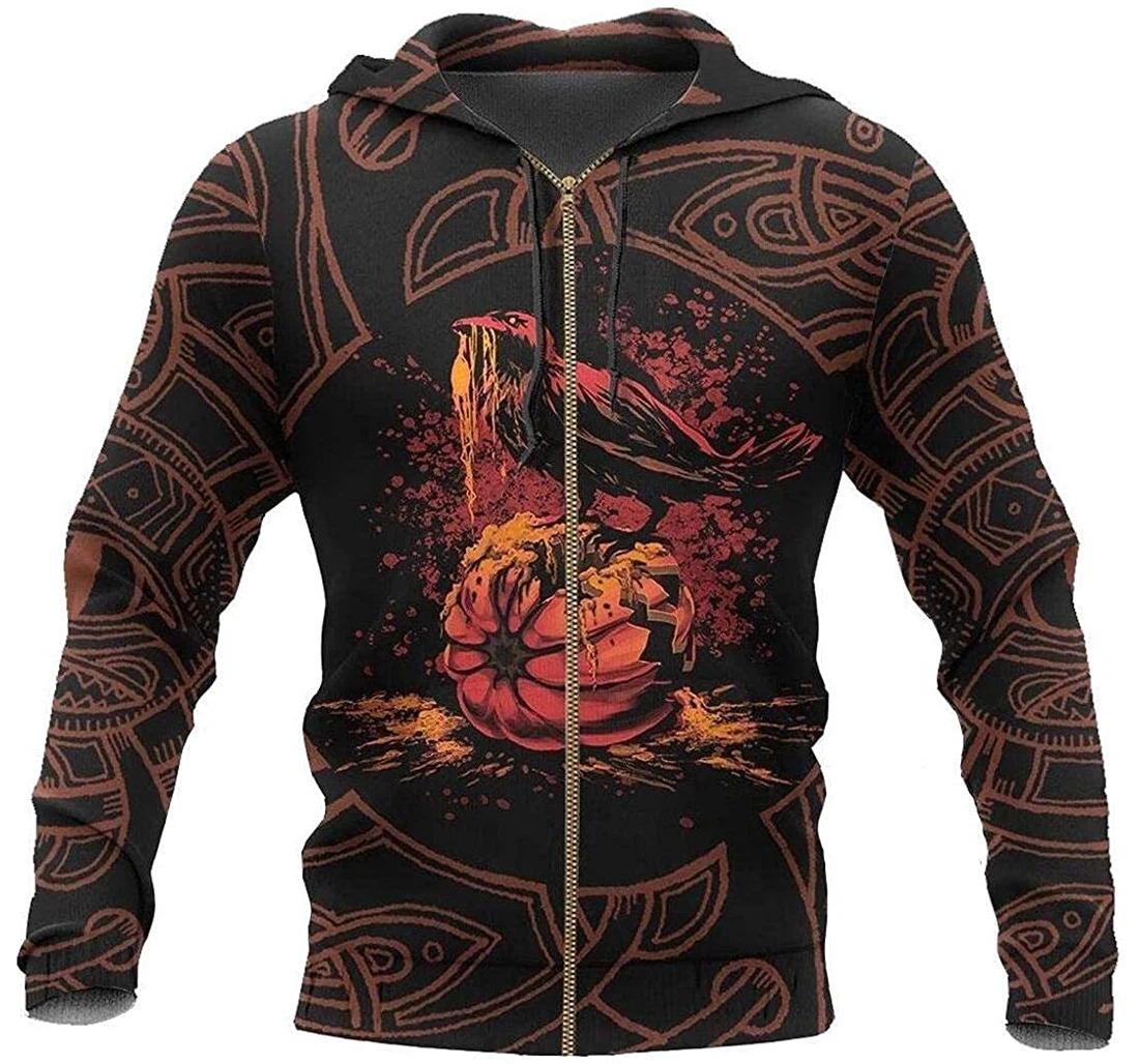 Vikings Bird Halloween Design Design Lightweight Premium Sportwear Up - 3D Printed Pullover Hoodie