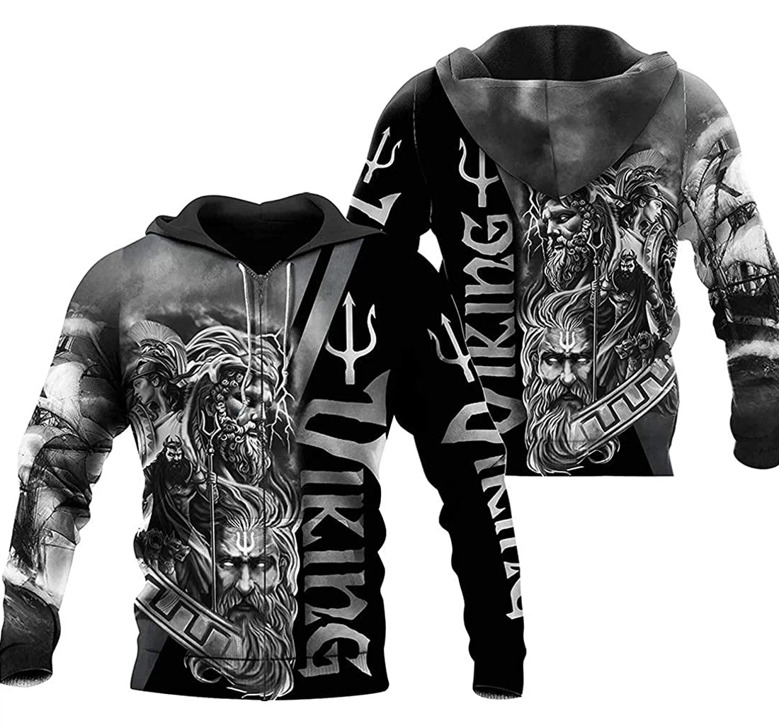 Poseidon Viking God Of Sea Warrior Tattoo Tattoo Lightweight Premium Sportwear Up - 3D Printed Pullover Hoodie