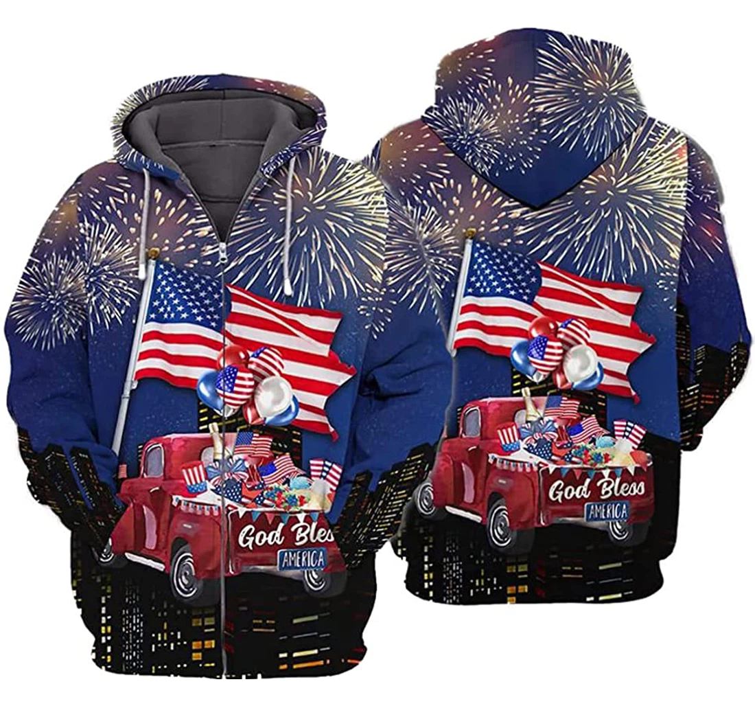 Party Independence Day Firework Us Flag Lightweight Premium Sportwear Up - 3D Printed Pullover Hoodie