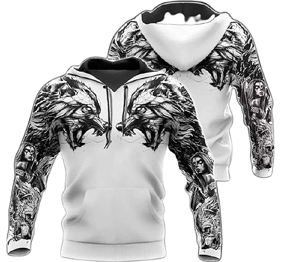 Tattoo Wolf Warrior Tattoo Native American Pattern Lightweight Up - 3D Printed Pullover Hoodie