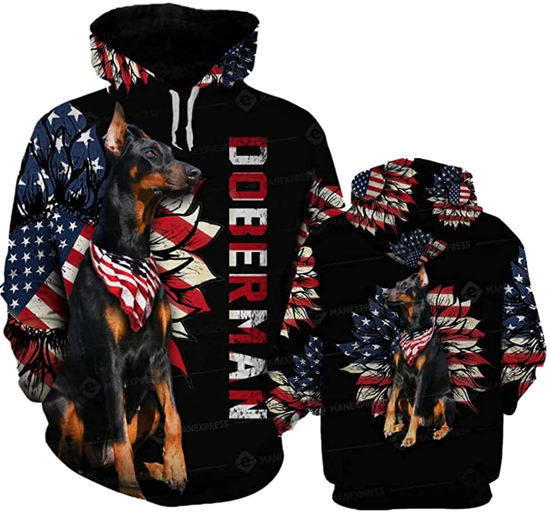 Doberman In Usa Flower Lightweight Premium Sportwear Up - 3D Printed Pullover Hoodie