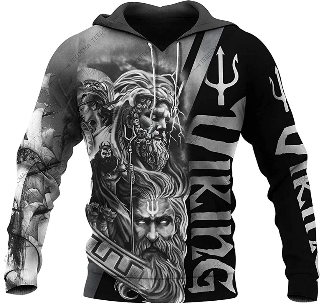 Poseidon Viking God Of Sea Warrior Tattoo Lightweight Up - 3D Printed Pullover Hoodie