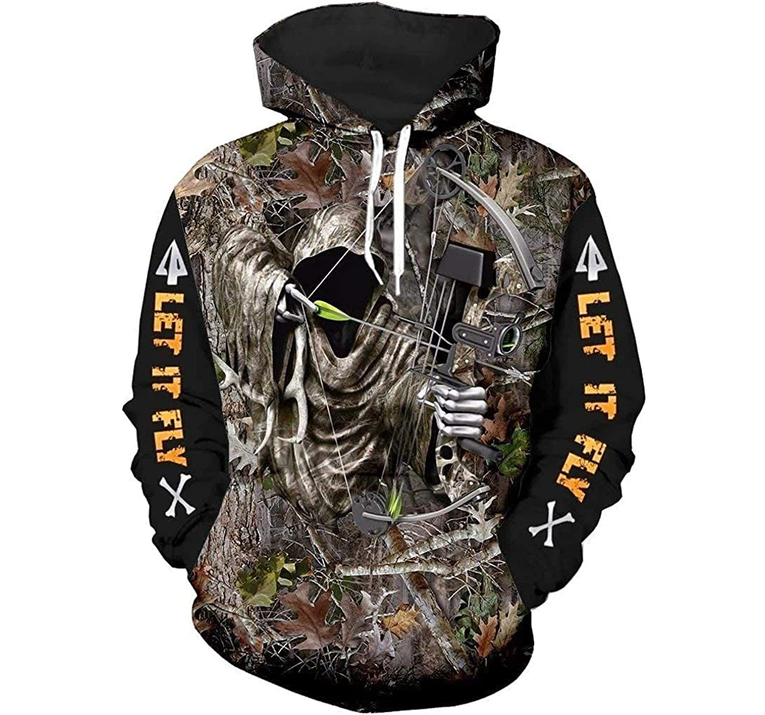 Grim Reaper Bow Hunter Camo Hunting Lightweight Premium Sportwear Up - 3D Printed Pullover Hoodie