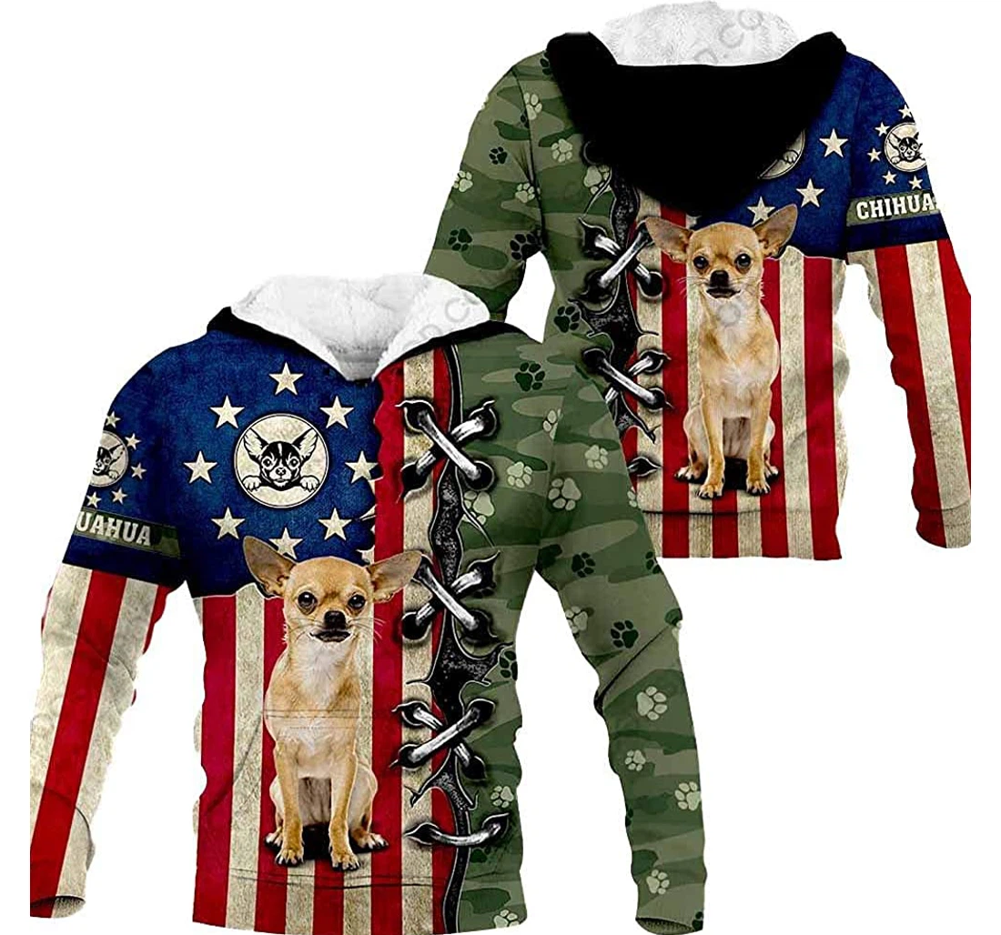 Chihuahua – Dog Camo Flag Lightweight Premium Sportwear Up - 3D Printed Pullover Hoodie