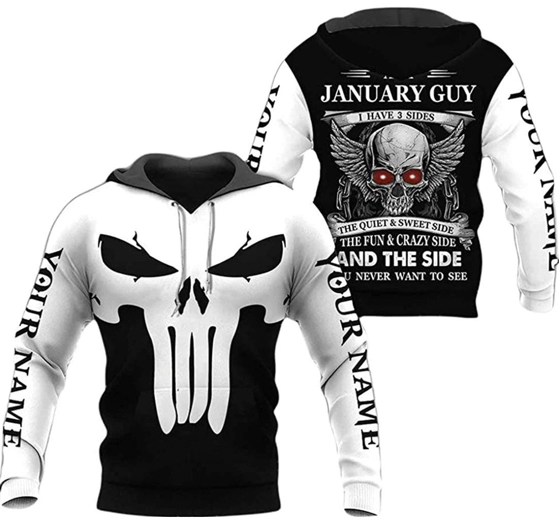 Personalized Name January Guy Skull I Have 3 Sides Lightweight Premium Sportwear Up - 3D Printed Pullover Hoodie