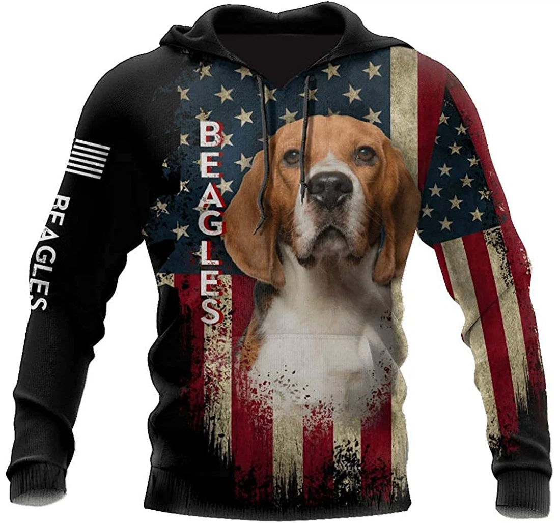 Beagles American Usa Flag Lightweight Premium Sportwear Up - 3D Printed Pullover Hoodie