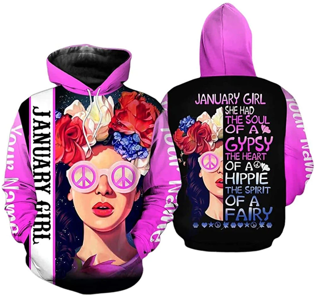 Personalized Name January Girl She Had The Soul Lightweight Premium Sportwear Up - 3D Printed Pullover Hoodie