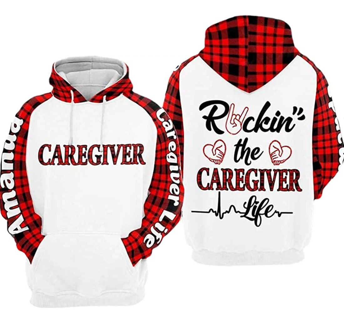 Personalized Name Red Rockin' The Caregiver Life Lightweight Premium Sportwear Up - 3D Printed Pullover Hoodie