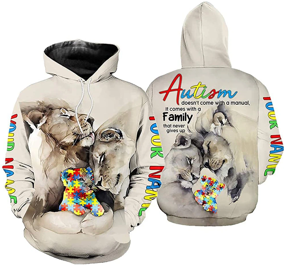 Personalized Name Autism Lion Doesn't Come With A Manual Lightweight Premium Sportwear Up - 3D Printed Pullover Hoodie