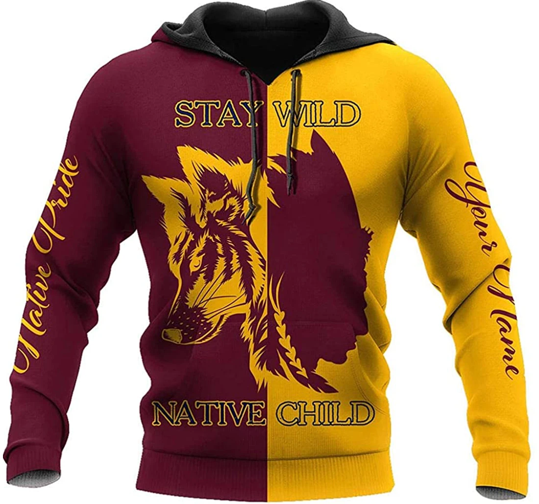 Personalized Name Wolf Native Pride Stay Wild Premium Sportwear Up - 3D Printed Pullover Hoodie