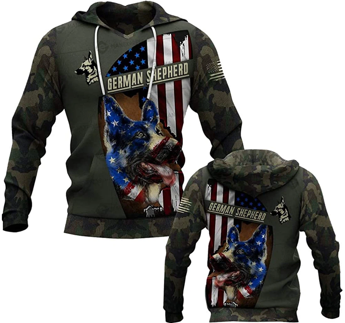 German Shepherd Usa Flag Camo Pattern Lightweight Premium Sportwear Up - 3D Printed Pullover Hoodie