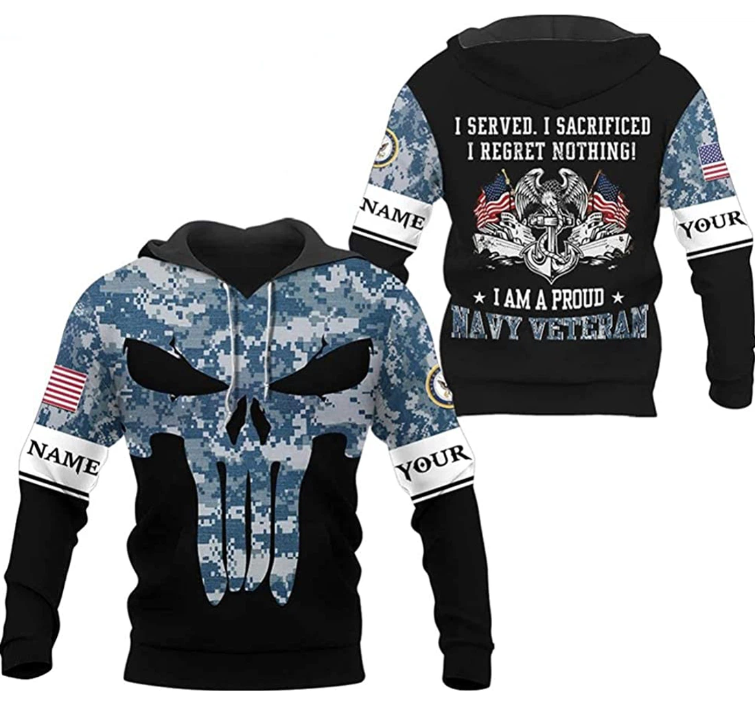 Personalized Name Us Navy Skull I Served I Am A Proud Lightweight Premium Sportwear Up - 3D Printed Pullover Hoodie