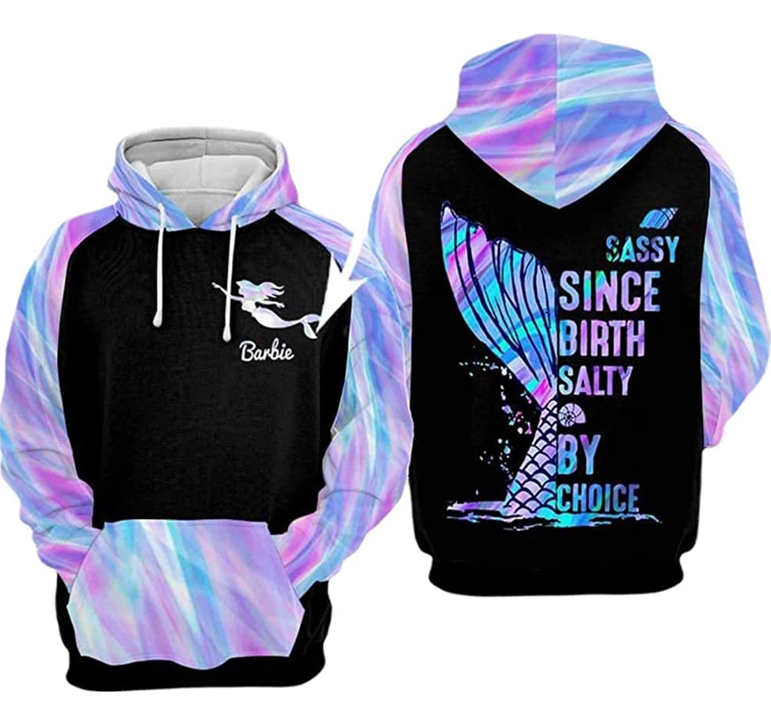 Personalized Name Mermaid Sassy Since Birth Salty By Choice Lightweight Premium Sportwear Up - 3D Printed Pullover Hoodie