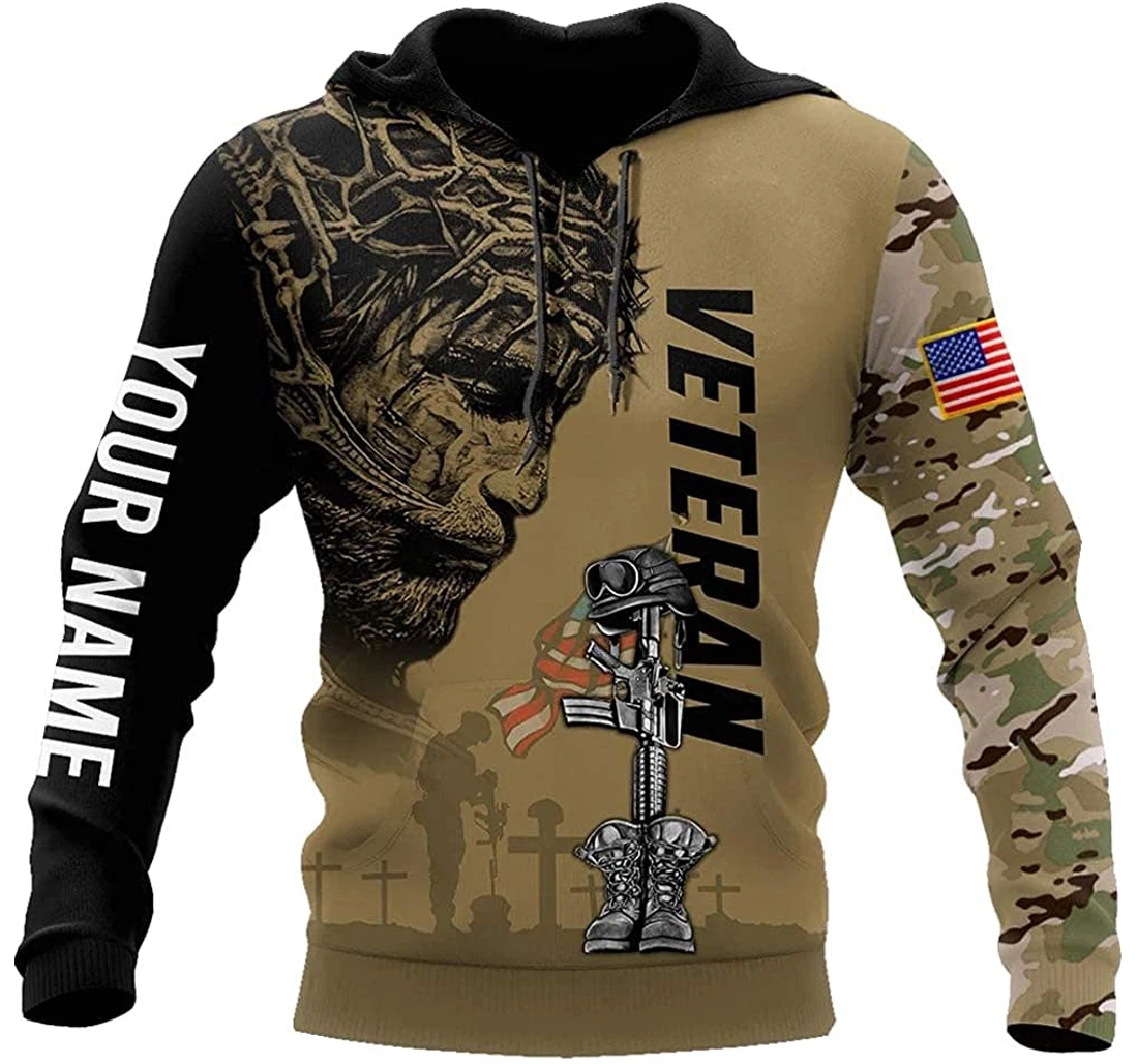 Personalized Name Jesus Veteran Boots Army Lightweight Premium Sportwear Up - 3D Printed Pullover Hoodie