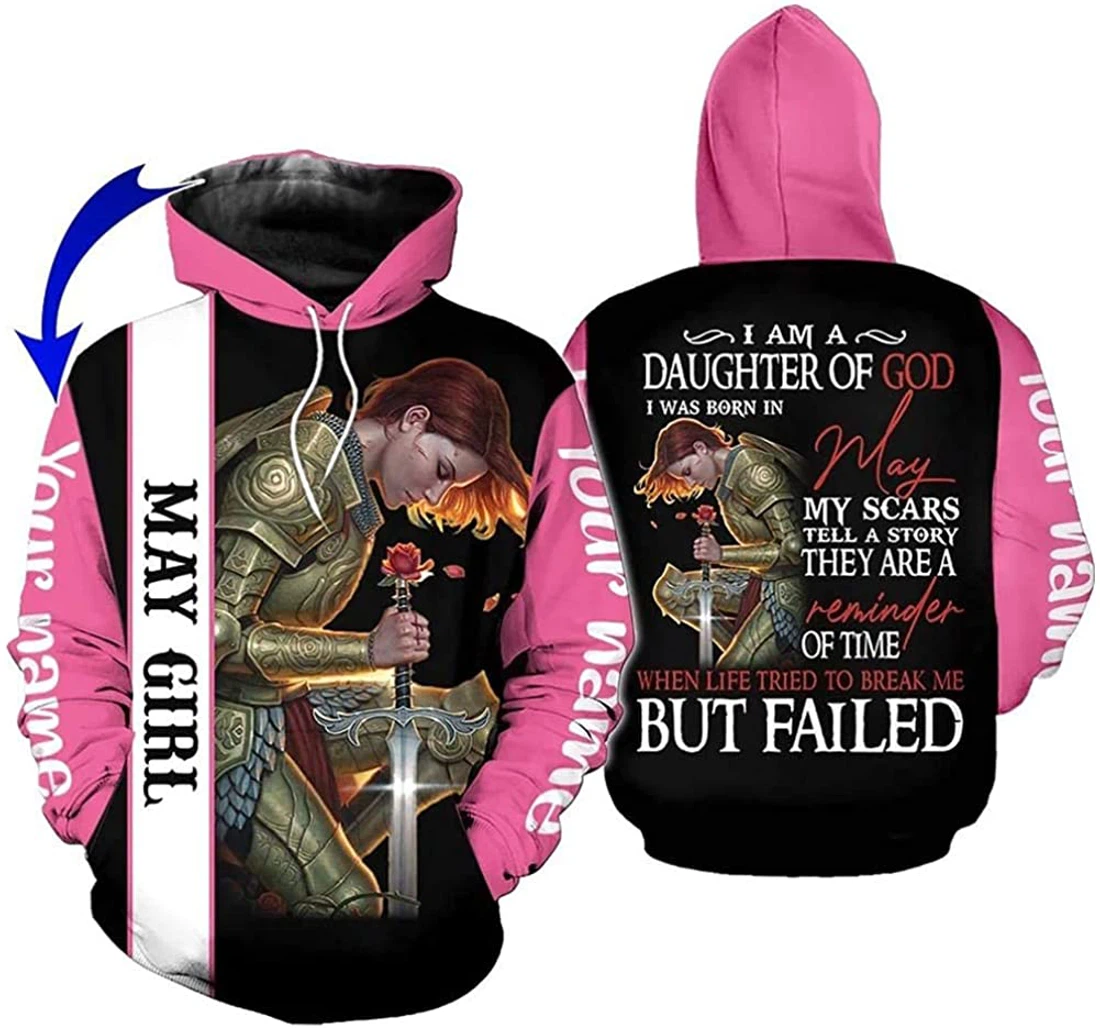 Personalized Name May Girl Knight My Scars Tell A Story They Are Reminder Premium Sportwear Up - 3D Printed Pullover Hoodie