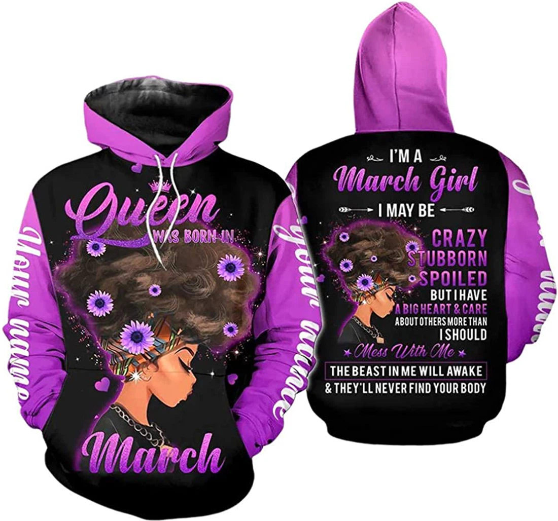 Personalized Name March Girl Queen Mess With Me Lightweight Premium Sportwear Up - 3D Printed Pullover Hoodie