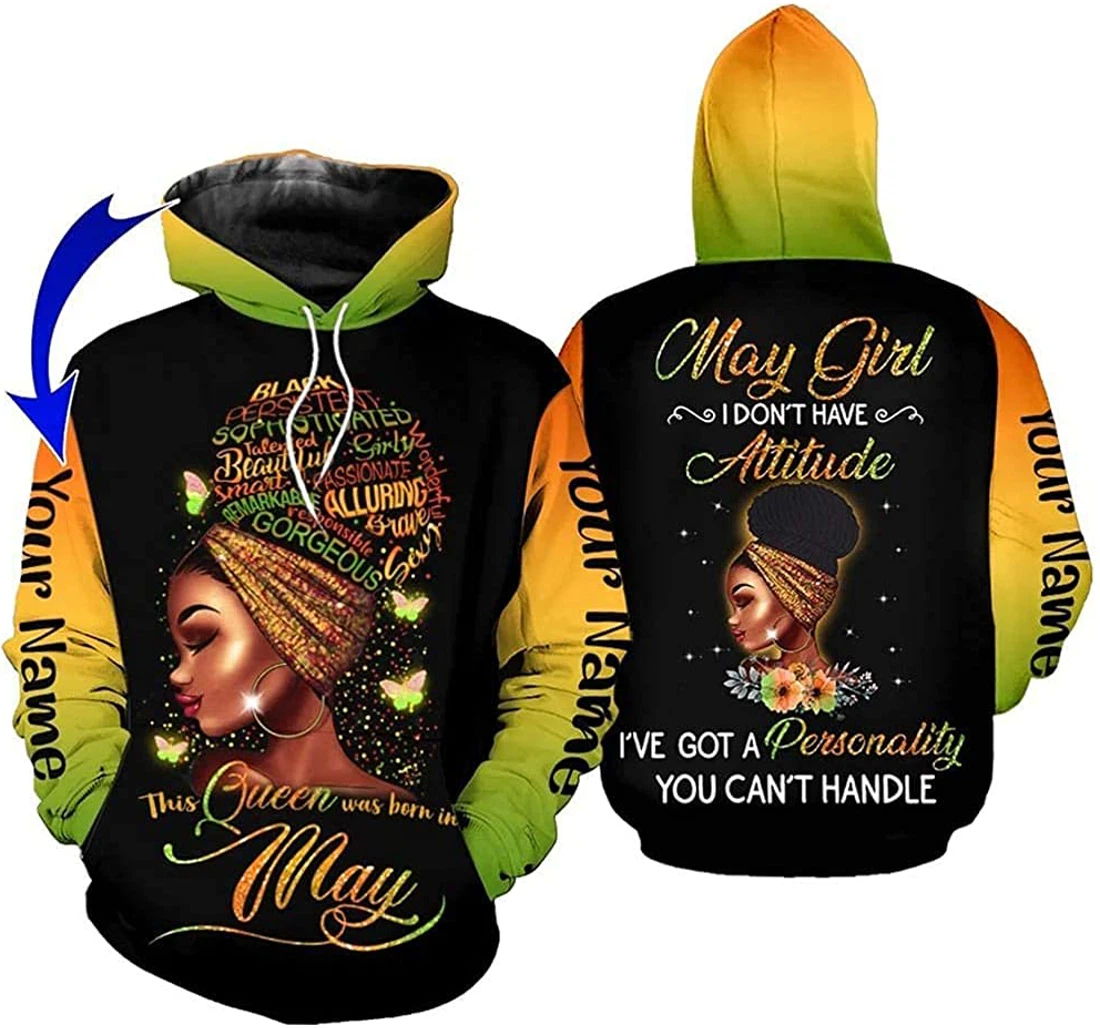 Personalized Name May Girl I've Got Personality You Can't Handle Premium Sportwear Up - 3D Printed Pullover Hoodie