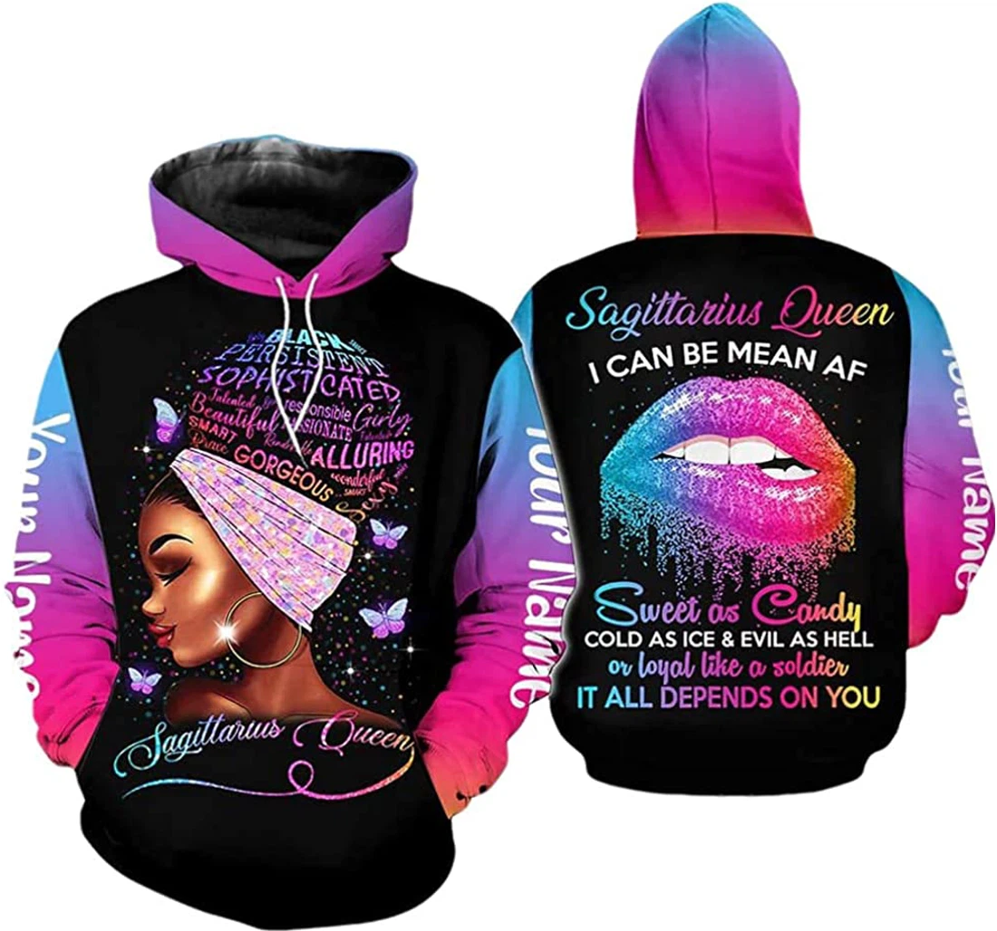 Personalized Name Sagittarius Queen I Can Be Mean Af Lightweight Premium Sportwear Up - 3D Printed Pullover Hoodie