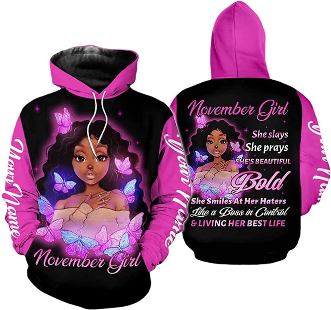 Personalized Name November Girl She Slays She Prays Lightweight Premium Sportwear Up - 3D Printed Pullover Hoodie