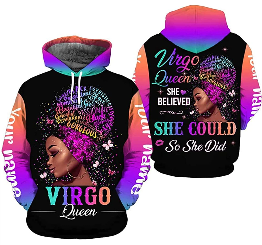 Personalized Name Virgo Queen She Believed She Could Lightweight Premium Sportwear Up - 3D Printed Pullover Hoodie