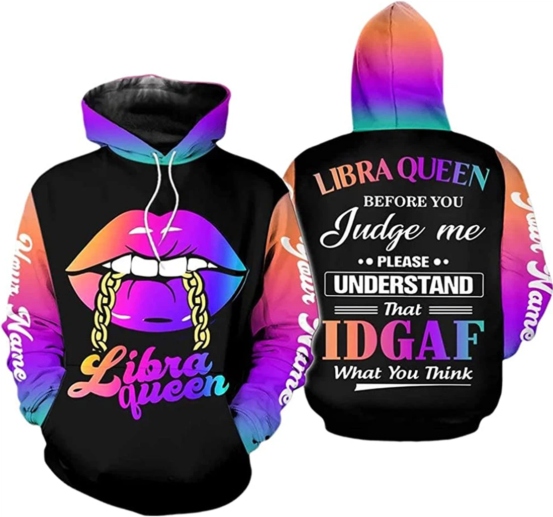 Personalized Name Libra Queen Before You Judge Me Lightweight Premium Sportwear Up - 3D Printed Pullover Hoodie