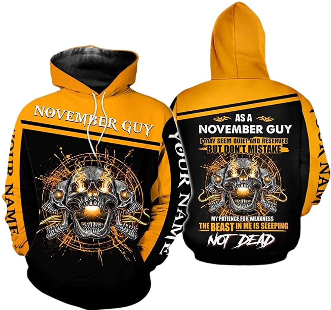 Personalized Name November Guy Skulls I May Seem Quiet Lightweight Premium Sportwear Up - 3D Printed Pullover Hoodie