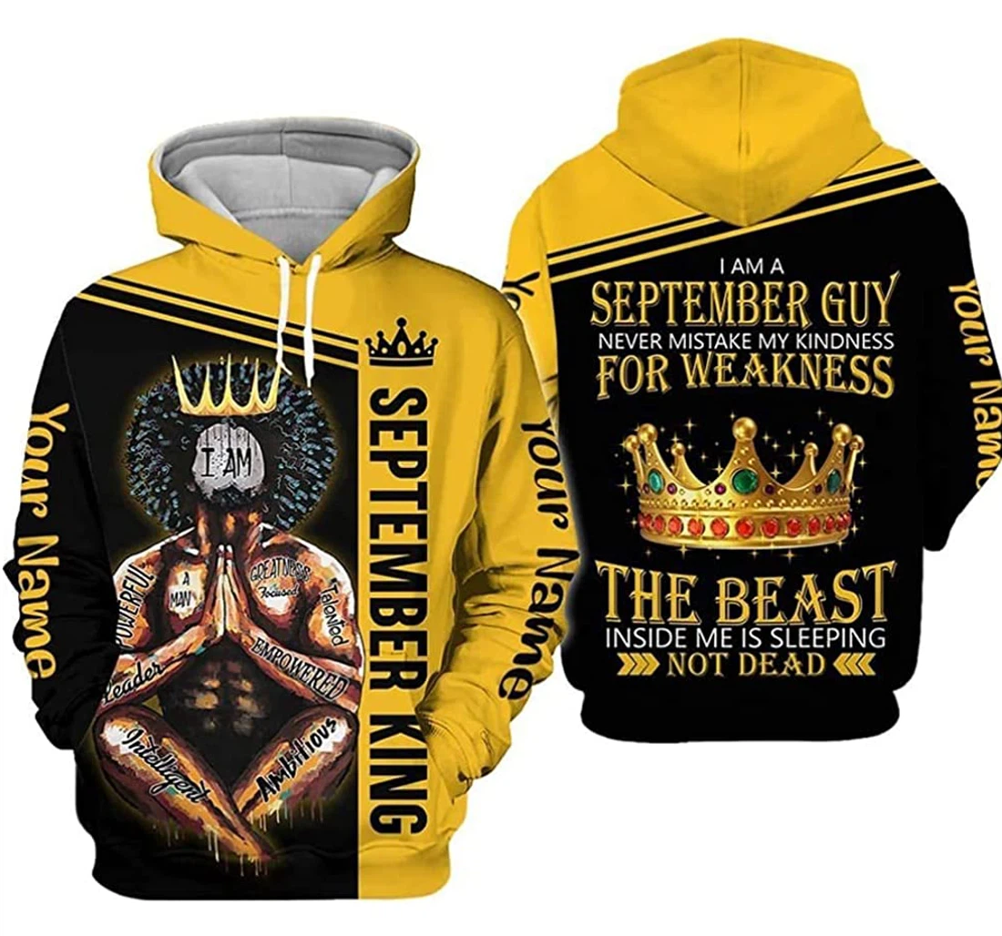 Personalized Name September Guy The Beast Inside Me Is Sleeping Not Dead Premium Sportwear Up - 3D Printed Pullover Hoodie