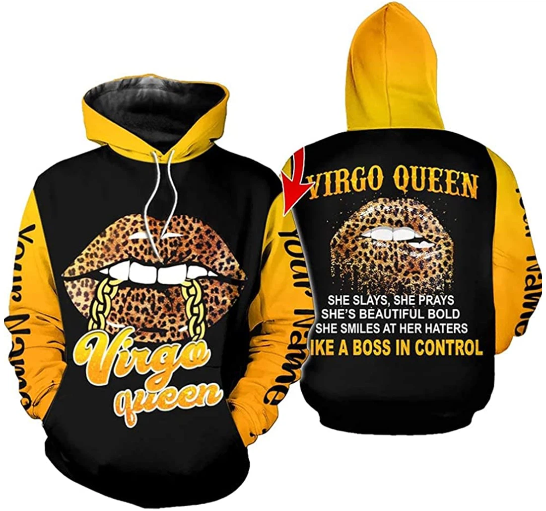 Personalized Name Virgo Queen Leopard Lip She Slays She Prays Lightweight Premium Sportwear Up - 3D Printed Pullover Hoodie